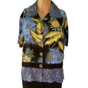 Vintage Ku De Ta Size M Hawaiian Sequence Pineapple Top